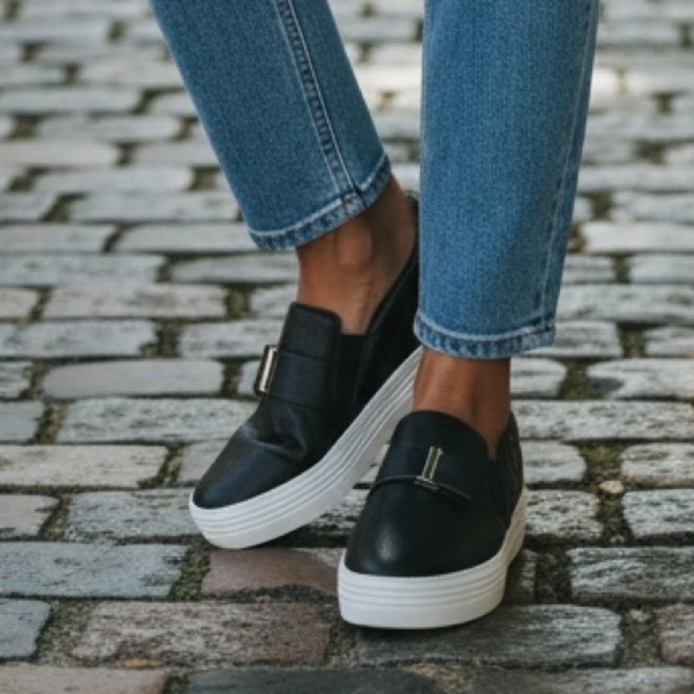 New black onyx Joy slip on quilted loafer sneaker with bow tie